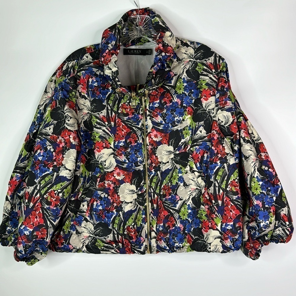 Lauren Ralph Lauren Floral Taffeta Floral Crop Windbreaker Jacket Large